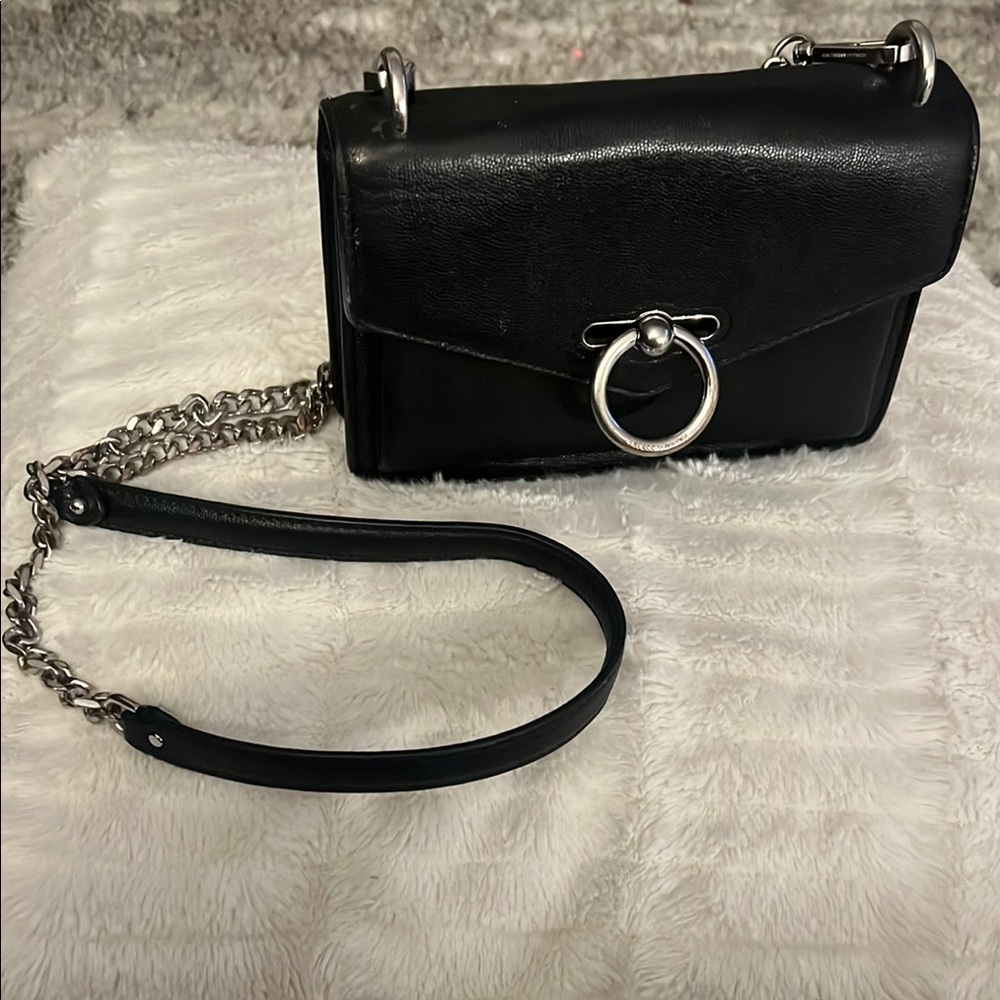 Rebecca Minkoff Chic Black Leather Bag with Silver Chain